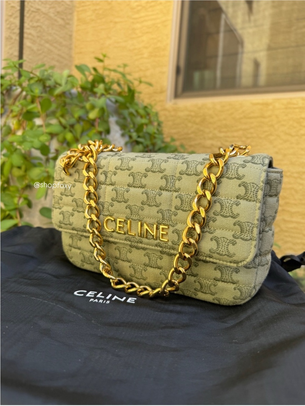 Celine Matelassé Triomphe Canvas Chain Shoulder Bag